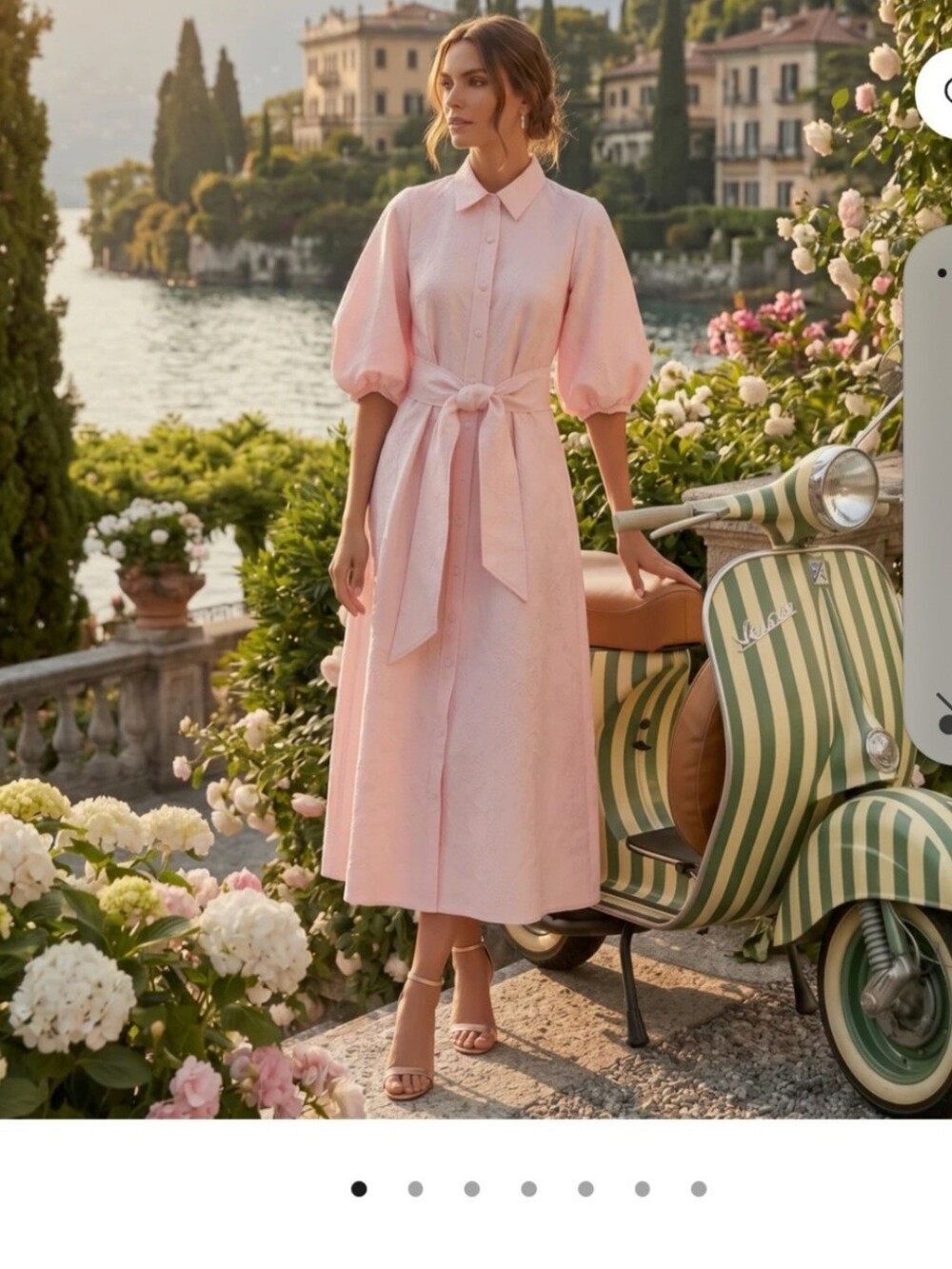 Florence Pink Midi Shirt Dress with Tie Waist
